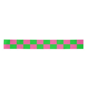 Pink Green Checkered Check Pattern Satin Ribbon