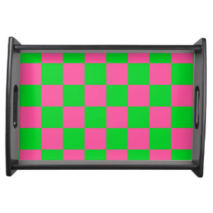 Pink Green Checkered Check Pattern Serving Tray