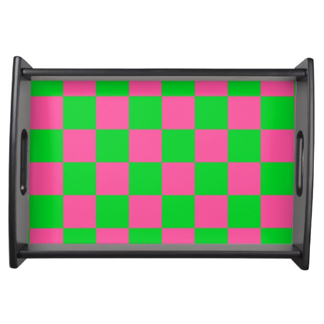 Pink Green Checkered Check Pattern Serving Tray (Front)