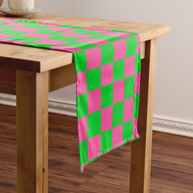 Pink Green Checkered Check Pattern Short Table Runner (Creator Uploaded)