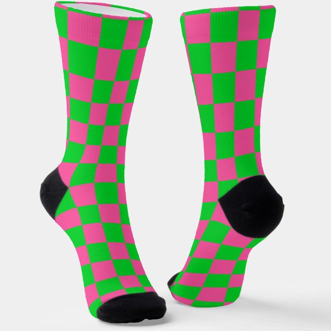 Pink Green Checkered Check Pattern Socks (Creator Uploaded)