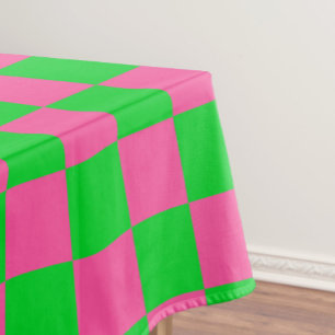 Pink Green Checkered Check Pattern Tablecloth