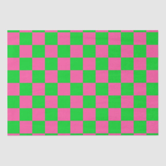 Pink Green Checkered Check Pattern Tissue Paper (Front)