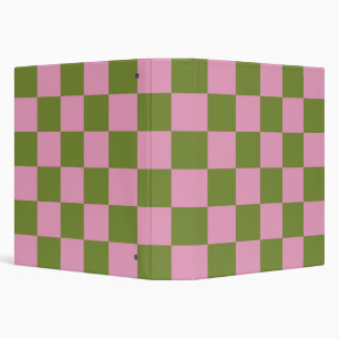Pink Green Checkered Gingham Pattern 3 Ring Binder