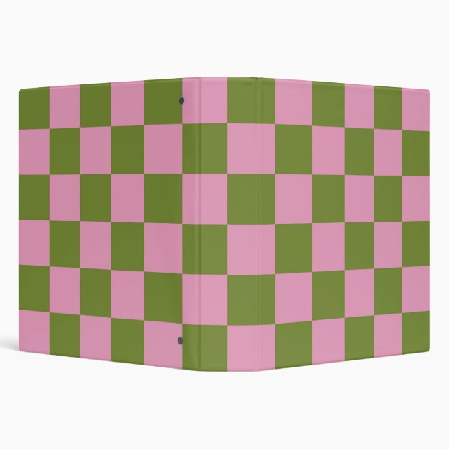 Pink Green Checkered Gingham Pattern 3 Ring Binder (Background)