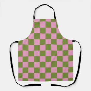 Pink Green Checkered Gingham Pattern Apron