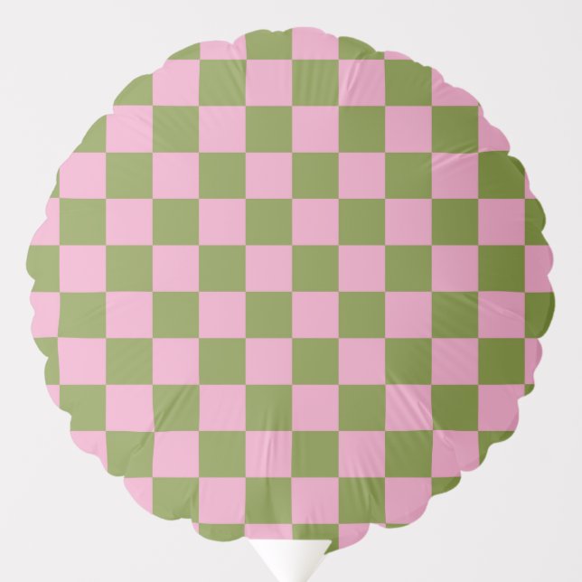 Pink Green Checkered Gingham Pattern Balloon (Front)