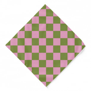 Pink Green Checkered Gingham Pattern Bandana