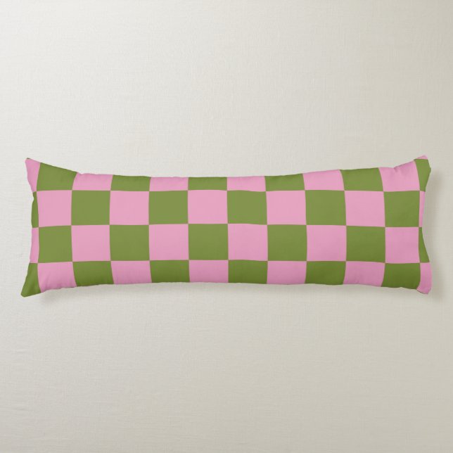 Pink Green Checkered Gingham Pattern Body Pillow (Front)