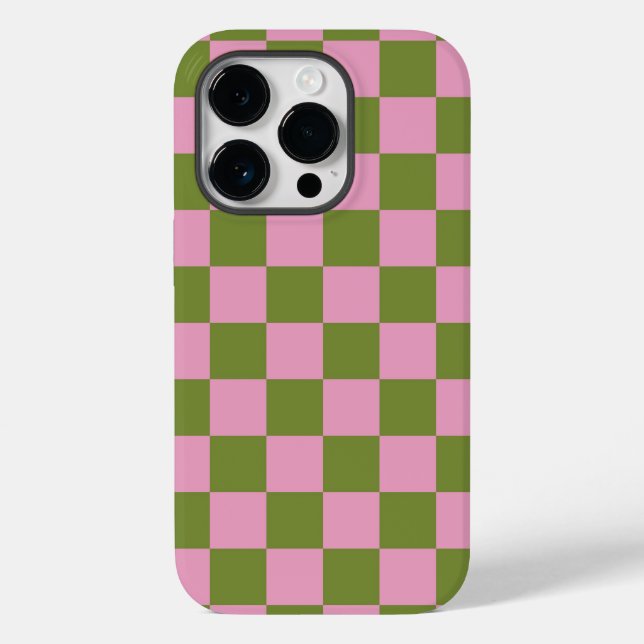 Pink Green Checkered Gingham Pattern Case-Mate iPhone Case (Back)