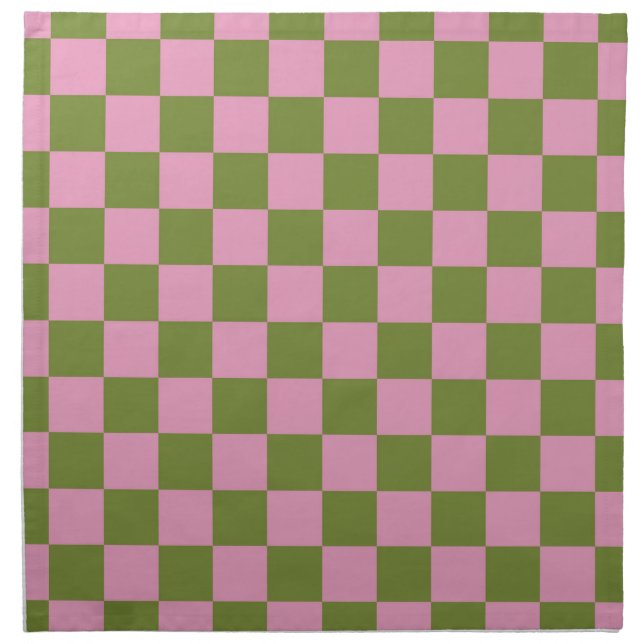 Pink Green Checkered Gingham Pattern Cloth Napkin (Front)