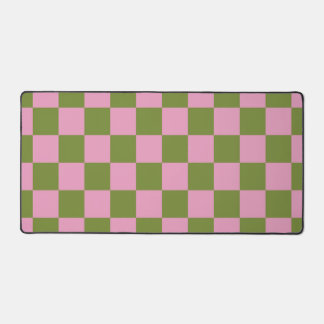 Pink Green Checkered Gingham Pattern Desk Mat