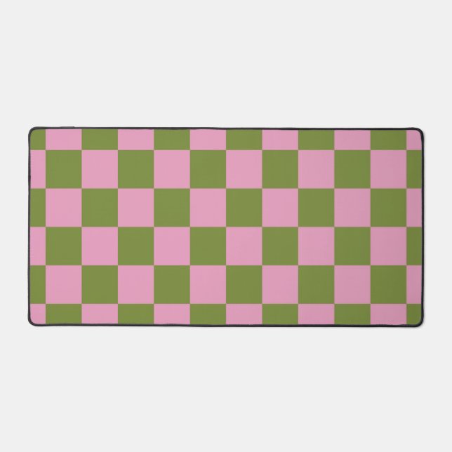 Pink Green Checkered Gingham Pattern Desk Mat (Front)