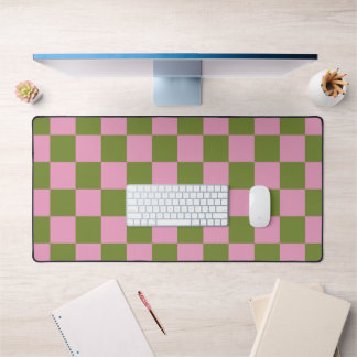Pink Green Checkered Gingham Pattern Desk Mat