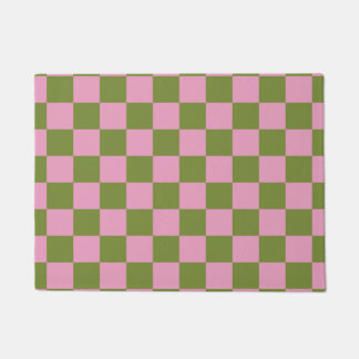 Pink Green Checkered Gingham Pattern Doormat