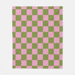 Pink Green Checkered Gingham Pattern Fleece Blanket