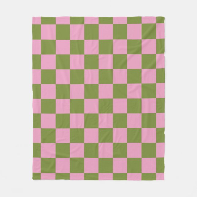 Pink Green Checkered Gingham Pattern Fleece Blanket (Front)
