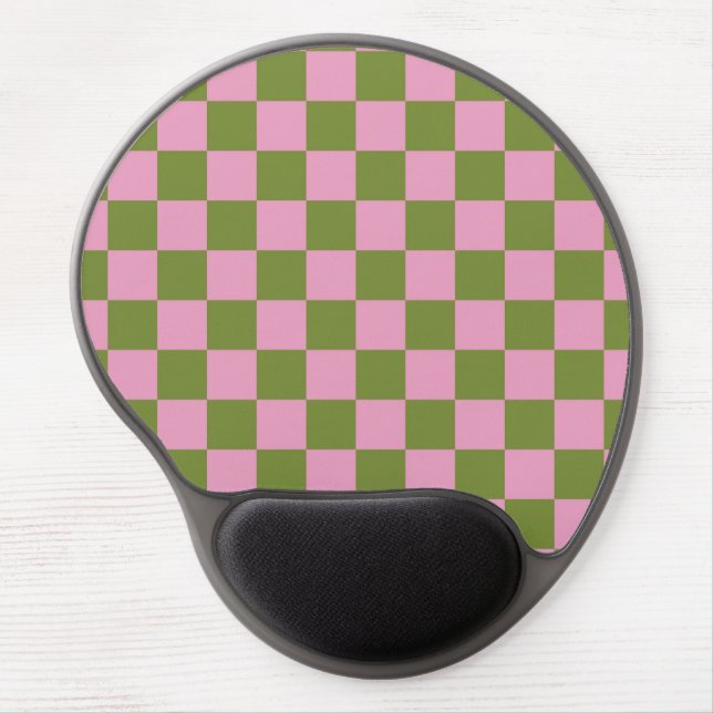Pink Green Checkered Gingham Pattern Gel Mouse Pad (Front)