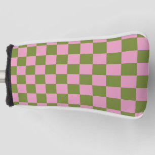 Pink Green Checkered Gingham Pattern Golf Head Cover