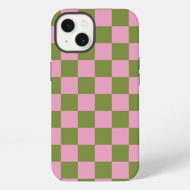Pink Green Checkered Gingham Pattern Iphone Case (Back)