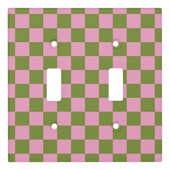 Pink Green Checkered Gingham Pattern Light Switch Cover (Front)