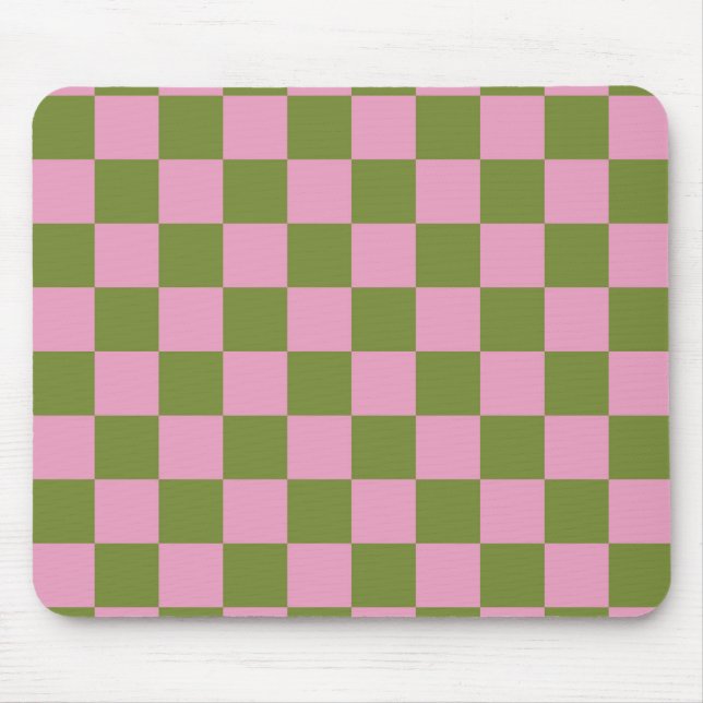 Pink Green Checkered Gingham Pattern Mouse Pad (Front)
