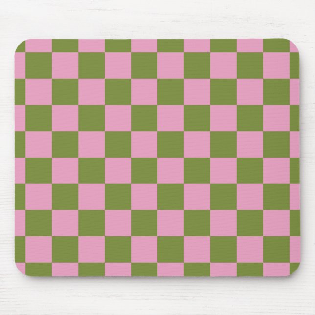 Pink Green Checkered Gingham Pattern Mouse Pad (Front)