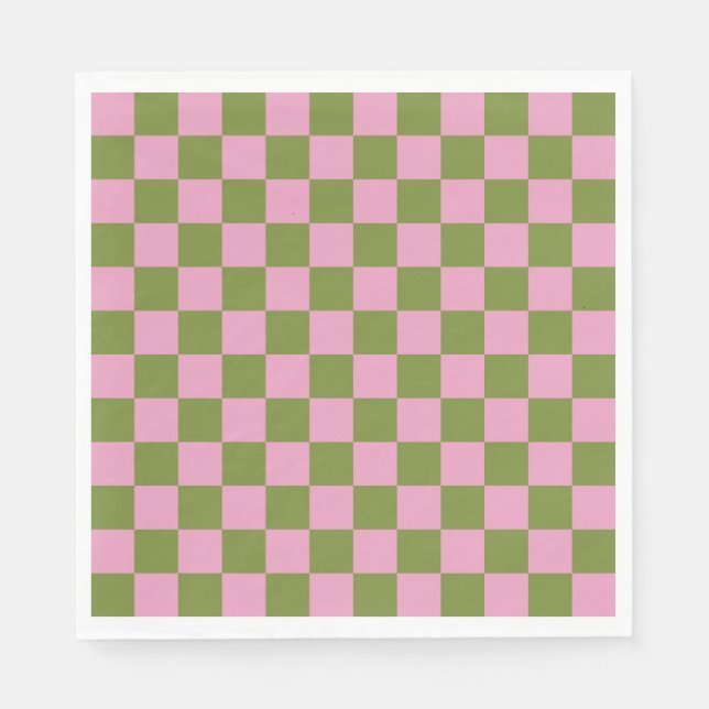 Pink Green Checkered Gingham Pattern Napkins (Front)