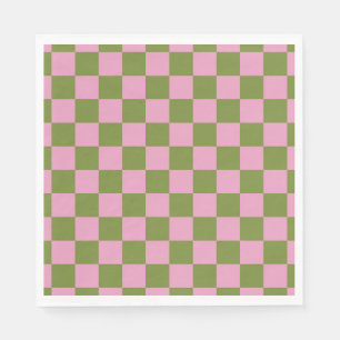 Pink Green Checkered Gingham Pattern Napkins