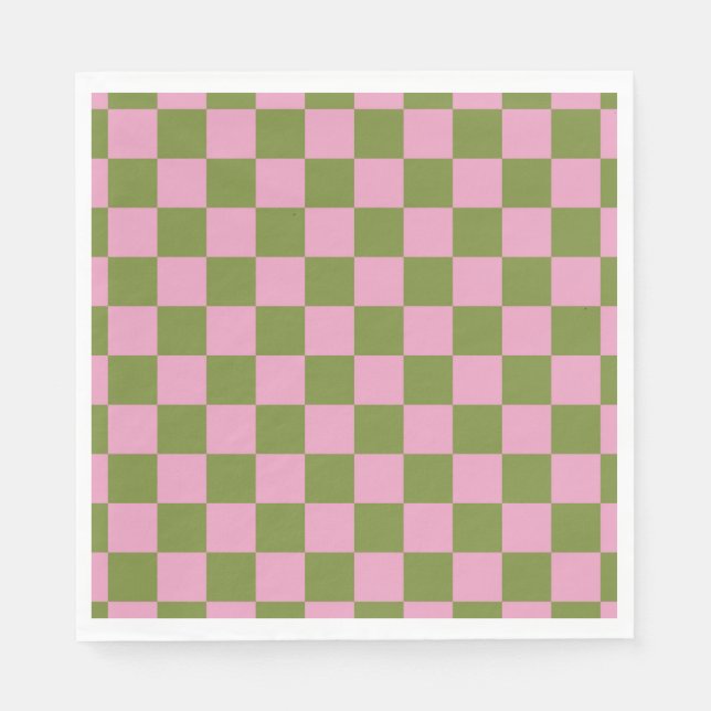 Pink Green Checkered Gingham Pattern Napkins (Front)