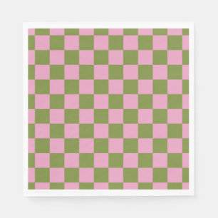 Pink Green Checkered Gingham Pattern Napkins