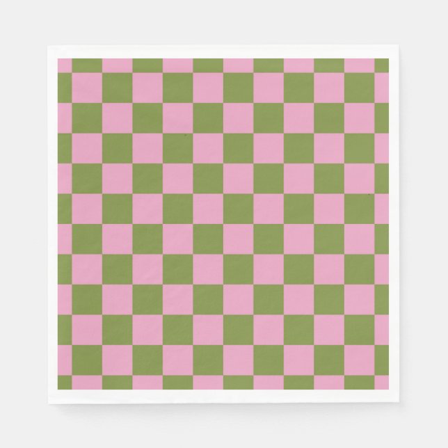 Pink Green Checkered Gingham Pattern Napkins (Front)