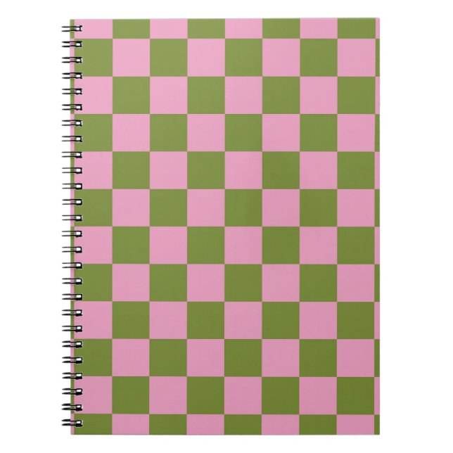 Pink Green Checkered Gingham Pattern Notebook (Front)