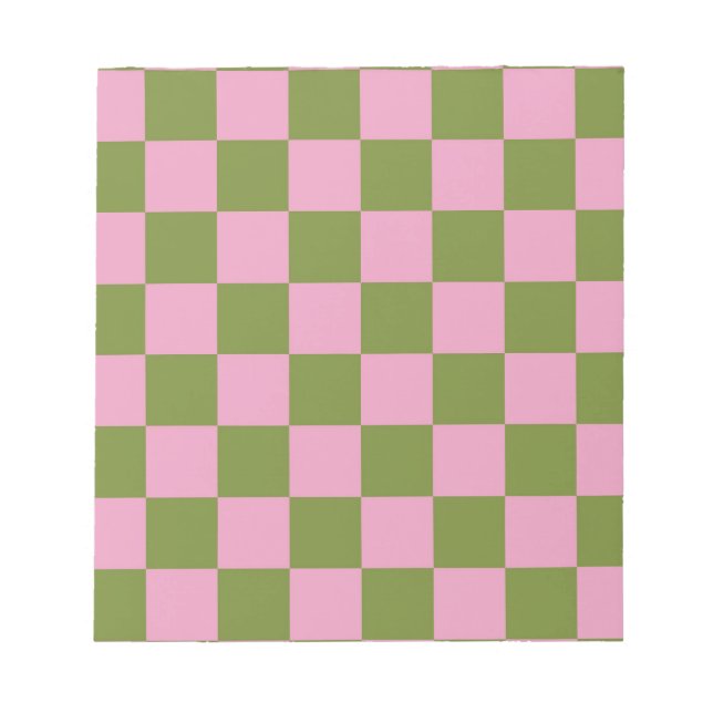 Pink Green Checkered Gingham Pattern Notepad (Front)