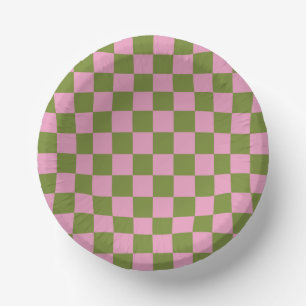 Pink Green Checkered Gingham Pattern Paper Bowls