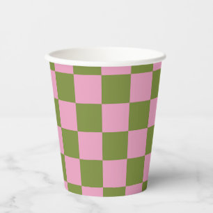 Pink Green Checkered Gingham Pattern Paper Cups