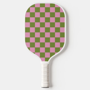 Pink Green Checkered Gingham Pattern Pickleball Paddle