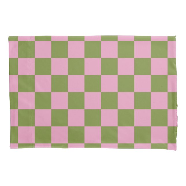 Pink Green Checkered Gingham Pattern Pillow Case (Front)