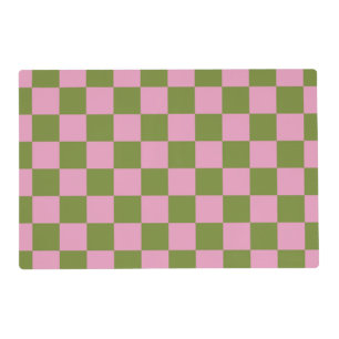Pink Green Checkered Gingham Pattern Placemat