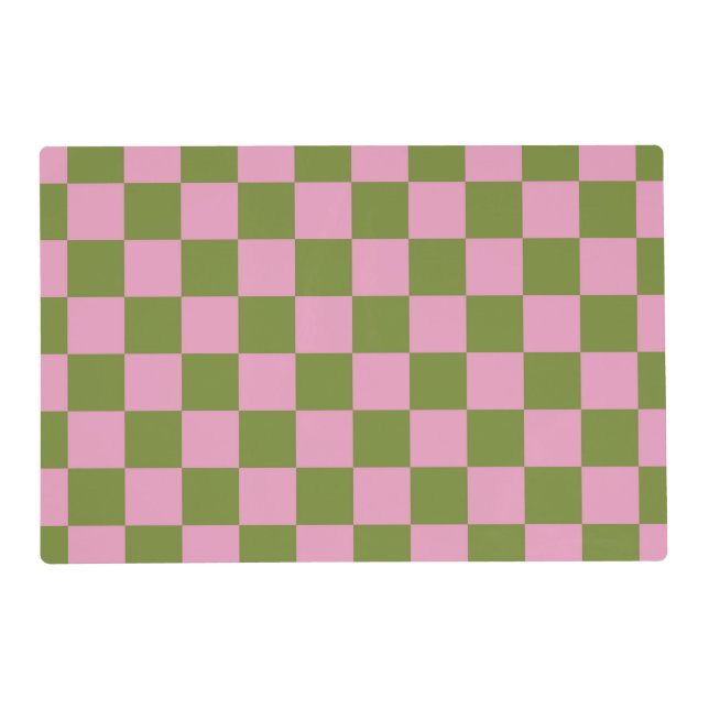 Pink Green Checkered Gingham Pattern Placemat (Front)