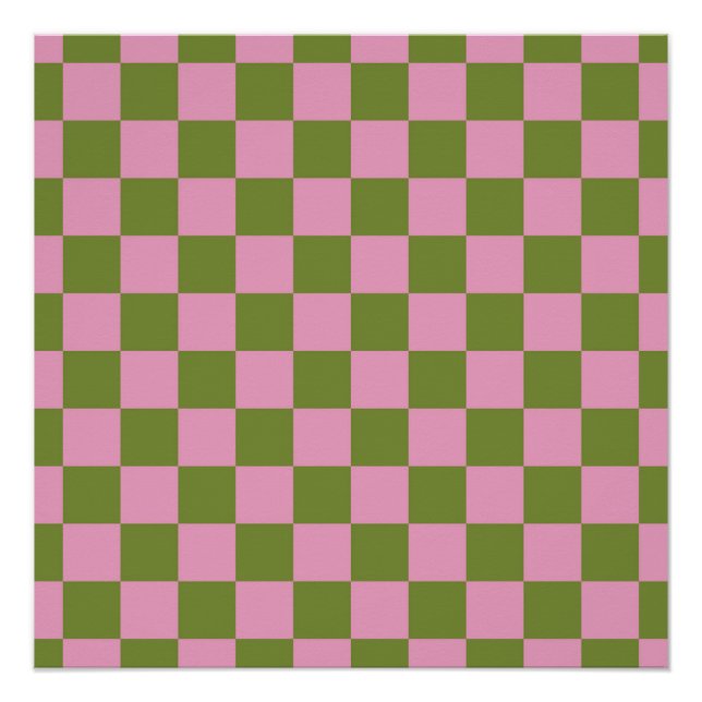 Pink Green Checkered Gingham Pattern Poster (Front)