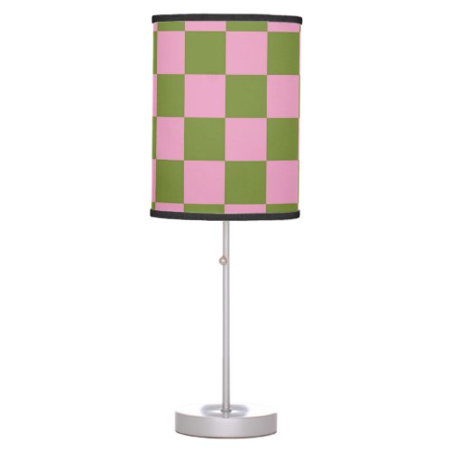 Pink Green Checkered Gingham Pattern Table Lamp
