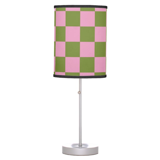 Pink Green Checkered Gingham Pattern Table Lamp (Front)