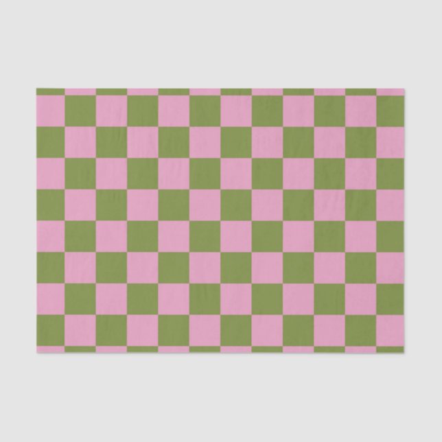 Pink Green Checkered Gingham Pattern Tissue Paper (Front)