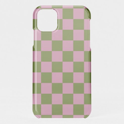 Pink Green Checkered Gingham Pattern iPhone 11 Case