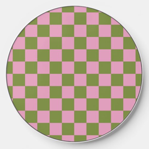 Pink Green Checkered Gingham Pattern Wireless Charger