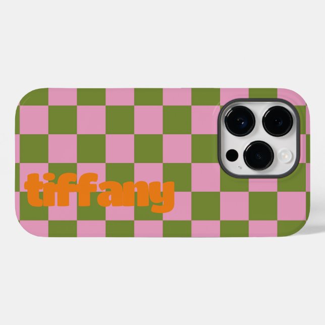 Pink Green Checkered Phone Case (Back (Horizontal))