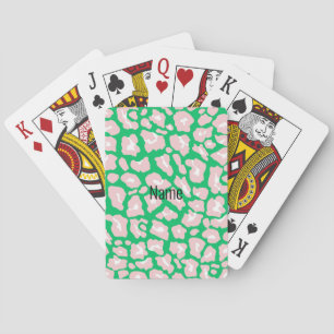 Pink & Green Cheetah Print Playing Poker Cards