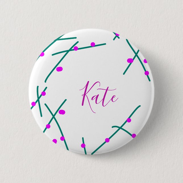 Pink green cherry tree name boho retro rustic bold button (Front)