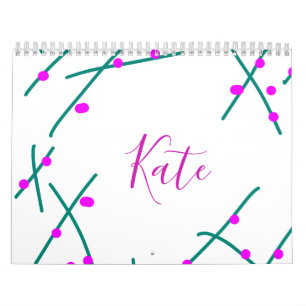 Pink green cherry tree name boho retro rustic bold calendar